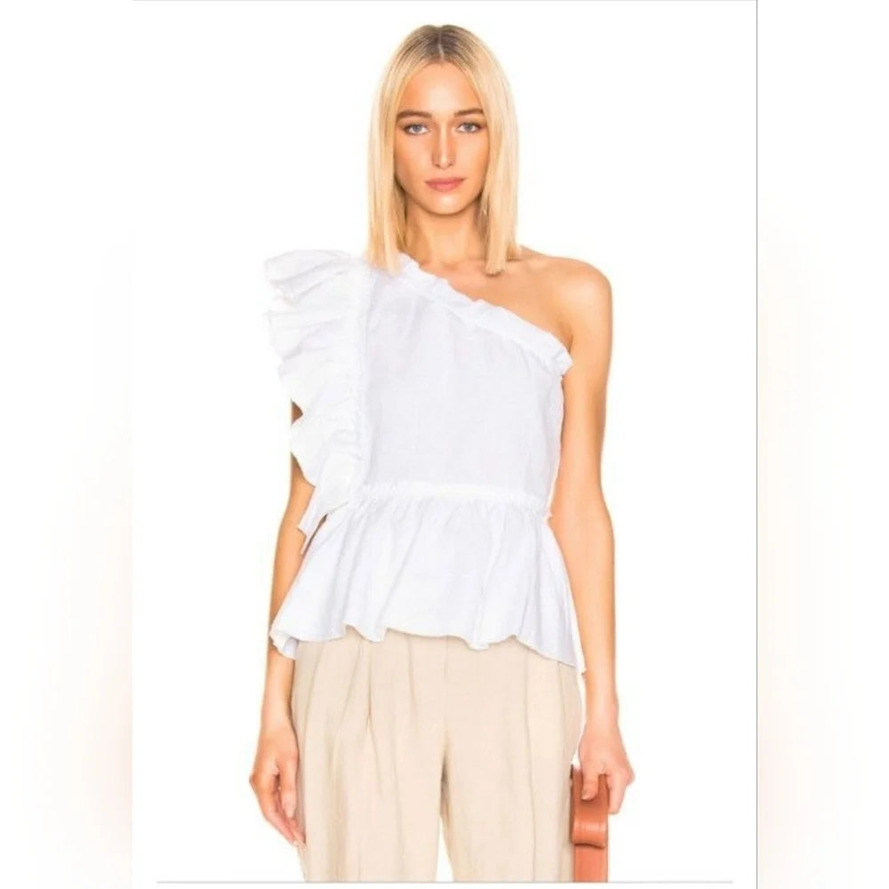 IRO White Asymmetrical Ruffled Peplum Blouse Size EU 38 US 6 - Picture 2 of 6